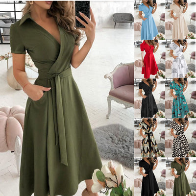 Vestido Largo Manga Larga Escote V Estampado para Mujer