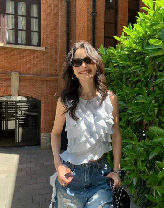 Blusa Sin Mangas con Volantes Irregulares para Mujer - Image 5
