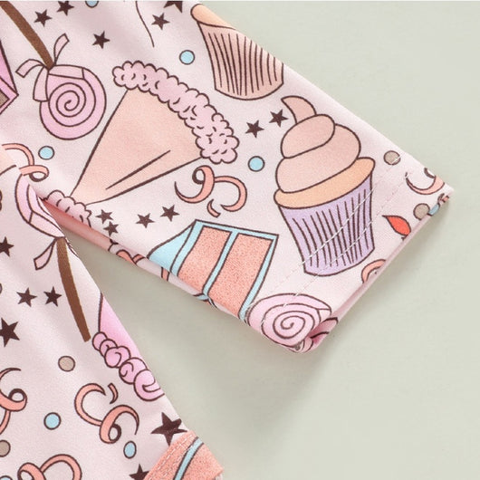 Conjunto Infantil Falda Peto con Top Estampado y Romper Triangular en Pana - Image 3