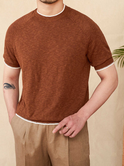 Camiseta de Lino y Algodón Transpirable Cuello Redondo Manga Corta - Image 13