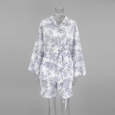 Conjunto de Dos Piezas: Camisa Estampada con Cordones y Manga Larga Holgada - Image 4