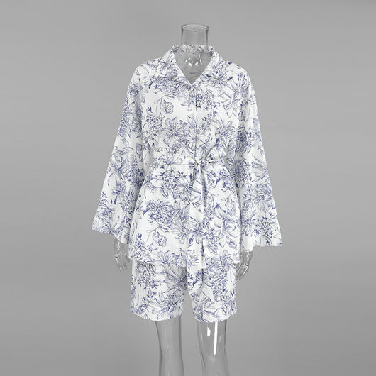 Conjunto de Dos Piezas: Camisa Estampada con Cordones y Manga Larga Holgada - Image 4