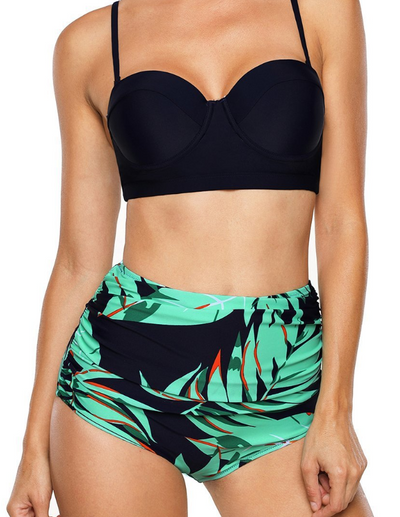 Bikini Retro Cintura Alta Flores Push Up Talla Grande Traje de Baño - Image 3
