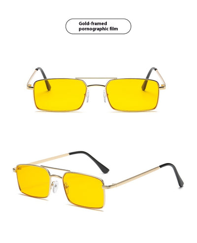 Black rectangular sunglasses with a double beam and dark gray lenses, angled on a white background. - Image 19