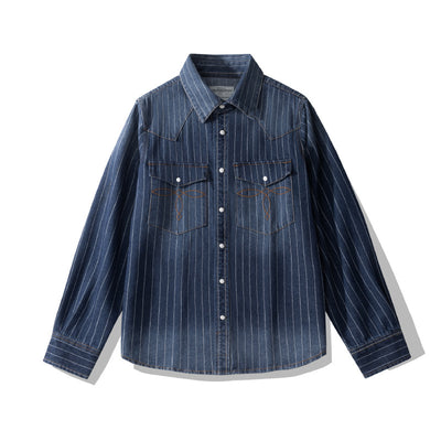 Camisa Denim a Rayas con Efecto Vintage Desgastado - Image 22