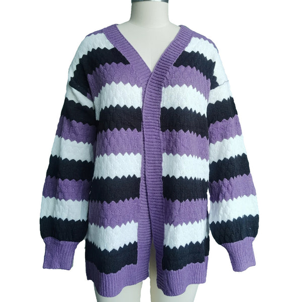 Cardigan Tejido con Combinación de Colores - Estilo Casual Moderno