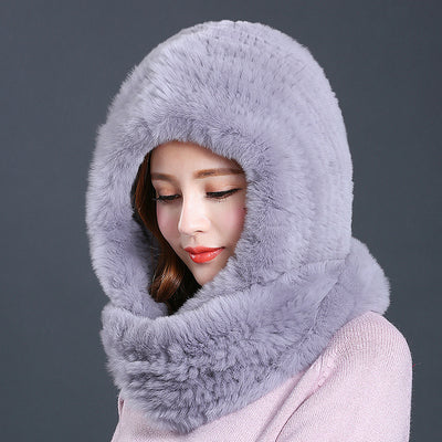 Gorro y Bufanda de Piel de Conejo Invierno Coreano para Mujer - Image 8