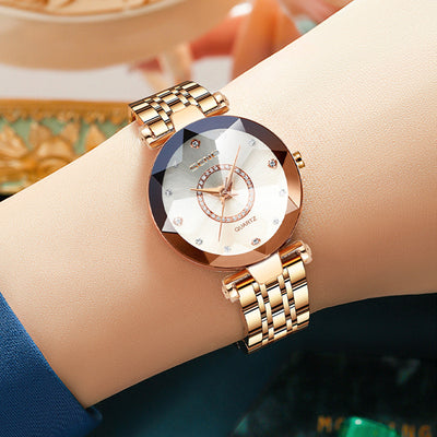 Reloj Impermeable para Mujer con Correa de Acero Inoxidable y Cristal Poligonal - Image 7