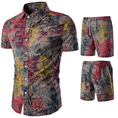 Conjunto Casual Étnico para Hombre - Camisa Floral de Manga Corta con Shorts - Image 16