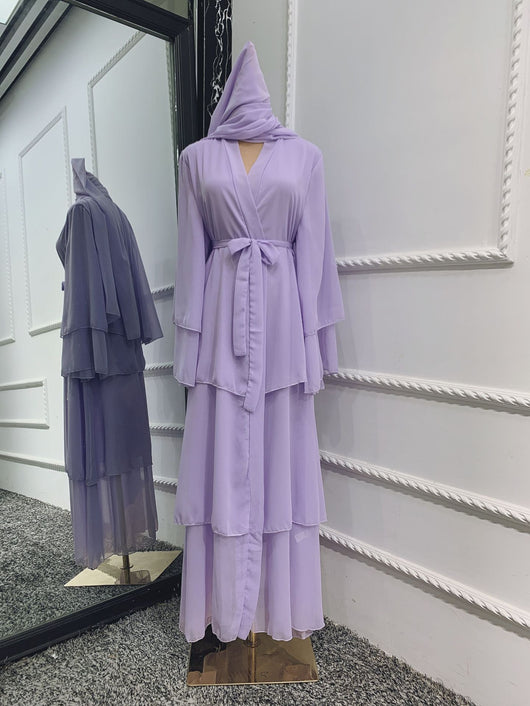 Bata Larga de Gasa Perla en Tres Capas - Vestido Fluido y Elegante - Image 14