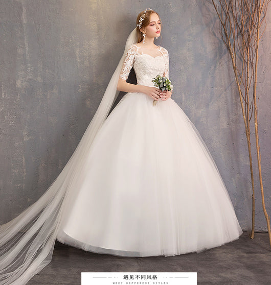 Vestido de Novia Talla Grande Encaje Manga Media Ajustado para Sesión Fotográfica - Image 3