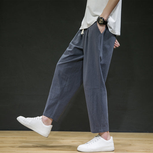 Pantalones Cropped Rectos de Algodón y Lino para Hombre - Image 9