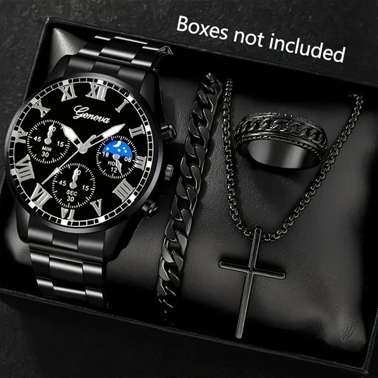 Conjunto de 4 Piezas: Reloj Collar, Pulsera y Anillo de Cuarzo para Hombre - Image 2