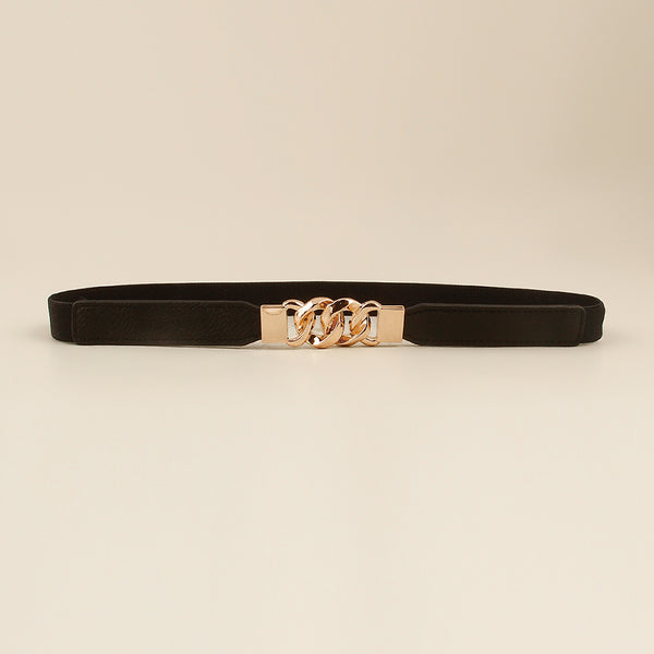 Black elastic belt for women with a gold-tone chain link buckle, perfect for dresses and shirts. - Image 12