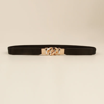Black elastic belt for women with a gold-tone chain link buckle, perfect for dresses and shirts. - Image 12