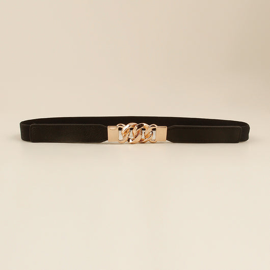 Black elastic belt for women with a gold-tone chain link buckle, perfect for dresses and shirts. - Image 12