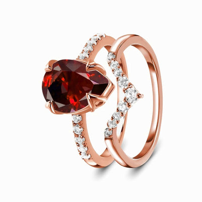 Anillo Doble Capa de Plata Esterlina con Rubí y Microcircones Chapado en Oro Rosa - Image 5
