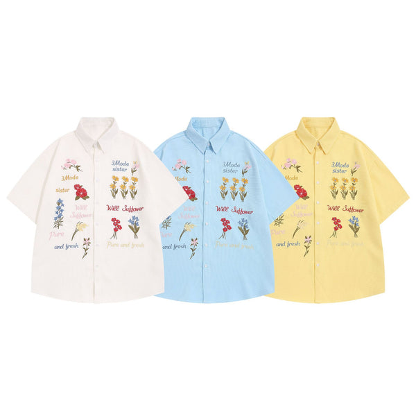 Camisa de Cuadros Retro con Bordado de Osito - Manga Corta Verano
