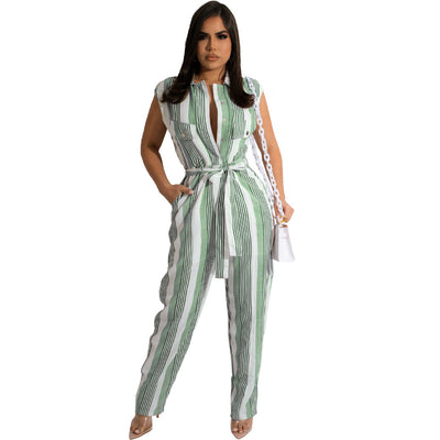 Jumpsuit para Mujer con Estampado de Rayas y Bloques de Color - Image 3