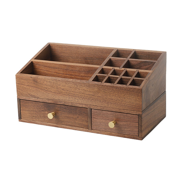 Organizador de Maquillaje en Madera Maciza con Cajones para Brochas y Cosméticos