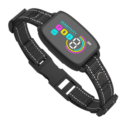 Smart automatic anti-barking dog collar with digital display, portable pet water bottle with food compartment, and a rectangular pet bed. - Image 31