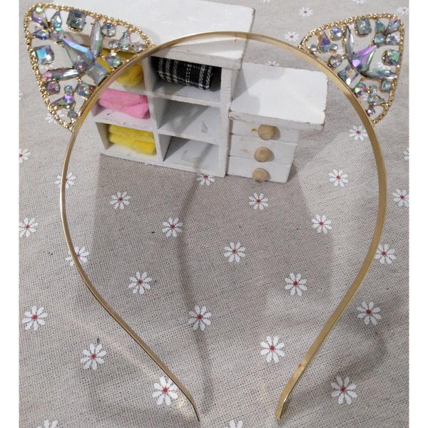 Diadema de Aleación con Orejas de Gato y Cristales Incrustados
