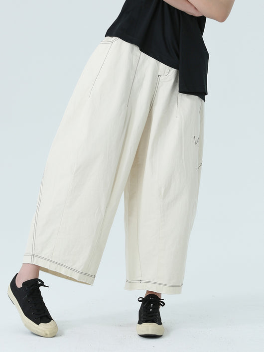 Pantalón Ancho Cropped con Líneas Artísticas Sueltas - Image 9