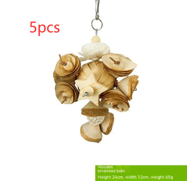 Set of 5 natural wood and rattan bird chewing toys with stars, balls, and flower shapes for parrots. - Image 23
