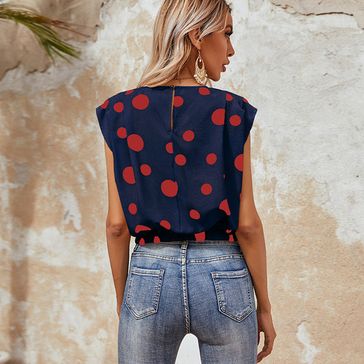 Blusa Sleeveless Lunares Grandes Cuello Ancho Abedul Moda Simple Multiuso - Image 13