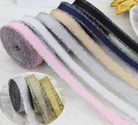 Cinta Decorativa para Regalos Bodas Oro y Plata con Flecos y Moño