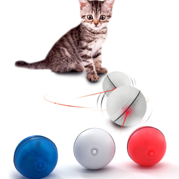 Pink pet electric toy LED rolling ball for cats, made of ABS plastic, with a black dividing line.