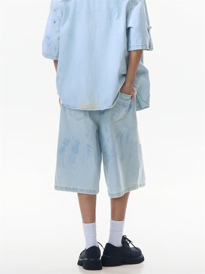 Conjunto de Camisa y Shorts Denim Retro Desgastado para Verano - Image 15
