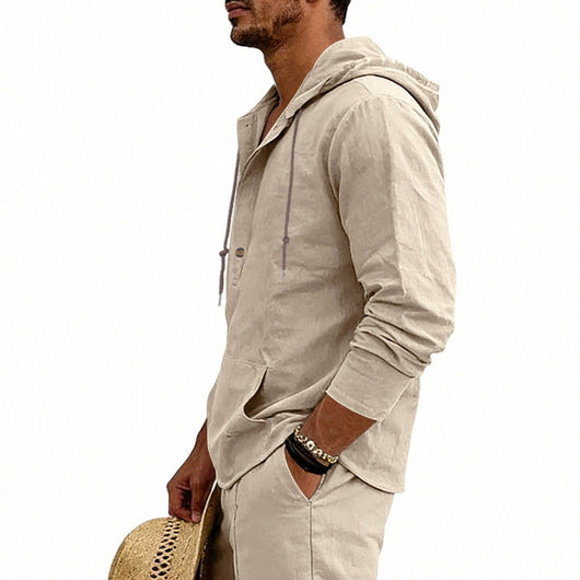 Camisa Hoody de Lino Transpirable para Hombre - Manga Larga Casual - Image 26