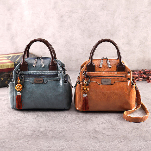 Bolso de Cuero Retro Bicolor con Bandolera Diagonal