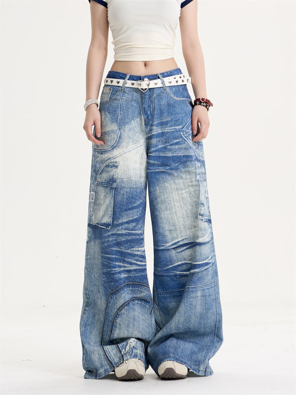 Jeans Anchos Retro Estampados para Mujer - Corte Suelto y Efecto Adelgazante