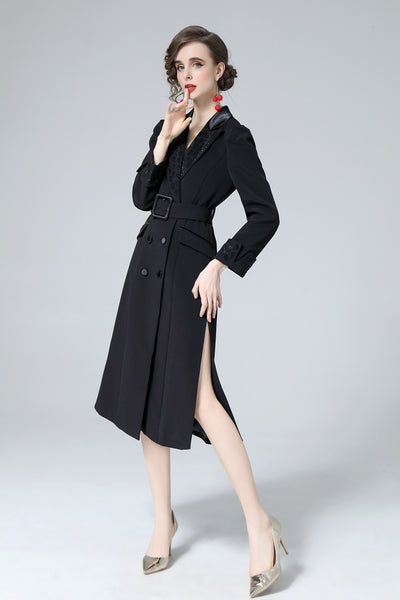 Vestido Largo Elegante Manga Larga Corte Slim con Movimiento