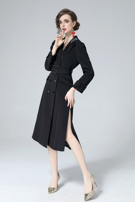 Vestido Largo Elegante Manga Larga Corte Slim con Movimiento