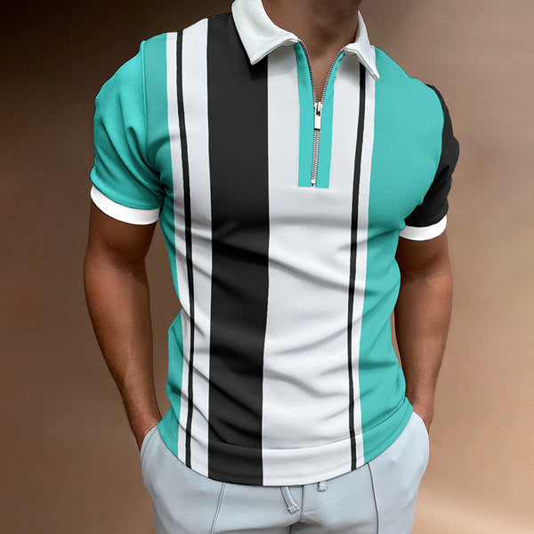 Polo Casual a Rayas Khaki con Cuello Solapa