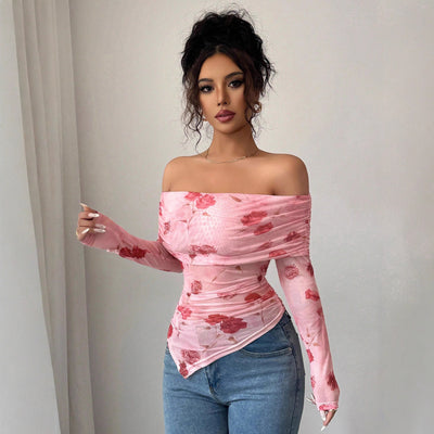 Blusa Asimétrica Ajustada con Volantes y Estampado Versátil - Image 3