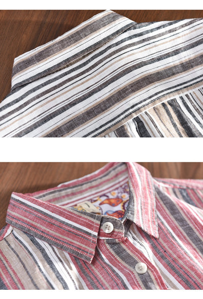 Camisa de Lino a Rayas para Hombre - Perfecta para Primavera y Verano - Image 10