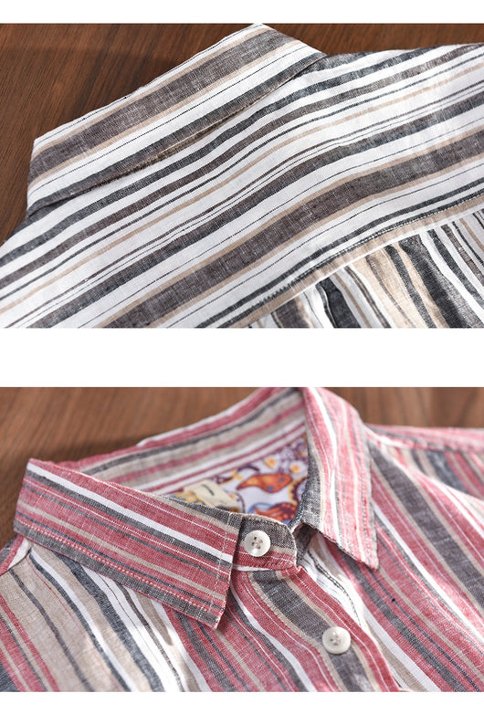 Camisa de Lino a Rayas para Hombre - Perfecta para Primavera y Verano - Image 10