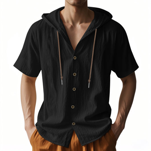 Camisa Suelta con Capucha y Manga Corta para Hombre - Image 2