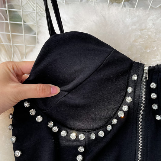 Conjunto de Dos Piezas: Top Tubo con Strass y Falda Midi con Malla Irregular - Image 2