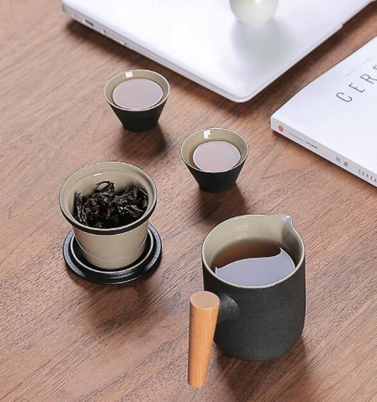 Juego de Té Portátil Cerámica Japonesa con Bolsa de Viaje