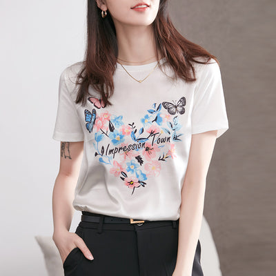 Blusa de Seda para Mujer con Estampado Mariposa - Satén Pesado