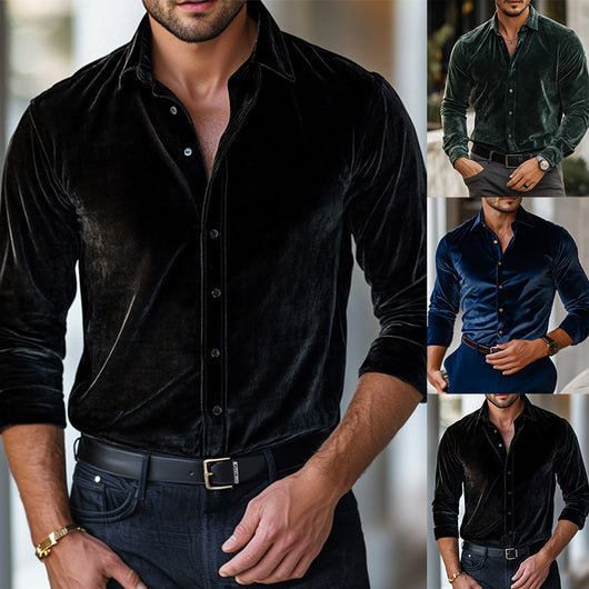 Camisa Casual de Manga Larga para Hombre - Colores Sólidos Otoño Invierno