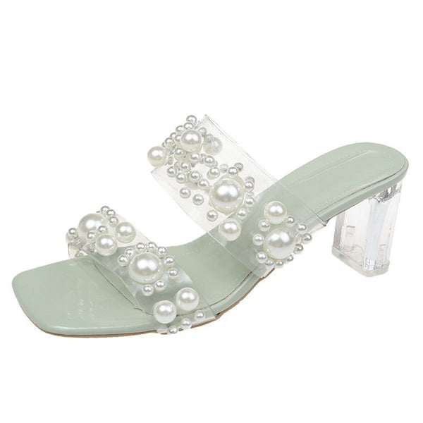 Sandalias de Tacón Cristal Estilo Coreano con Detalles Brillantes