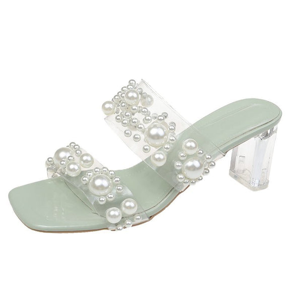 Sandalias de Tacón Cristal Estilo Coreano con Detalles Brillantes