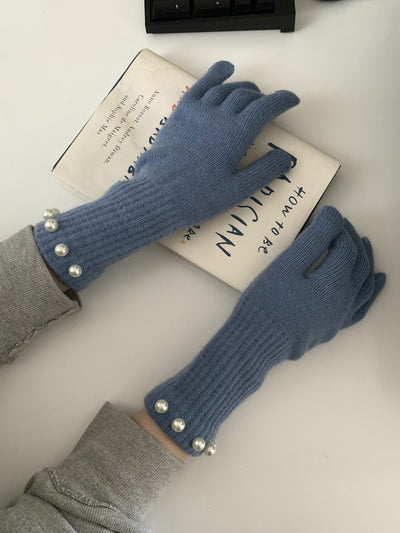 Guantes Tejidos Cálidos con Perlas en Colores Sólidos - Image 23