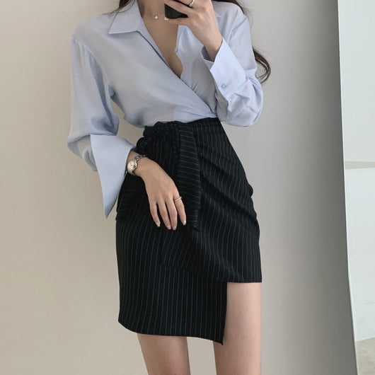 Conjunto de Dos Piezas: Blusa y Falda Talle Alto Evasé Reductora - Image 10